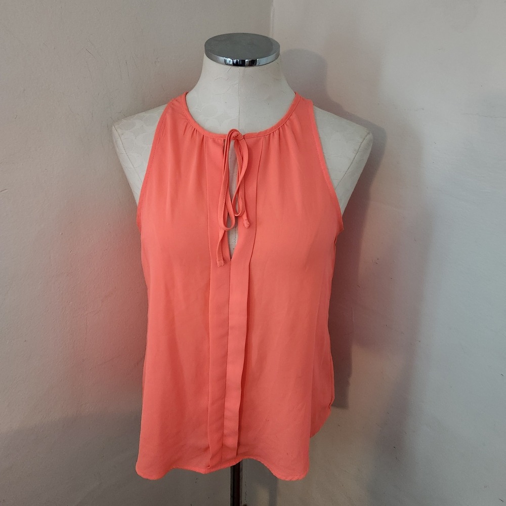 Monteau Women Hot Pink Sleeveless Tie Neck Keyhole Blouse Top Size M